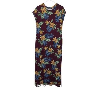 Women Long Dress Size L Burdeo Floral Short Sleeve, Stretch W/Slits Acting Pro